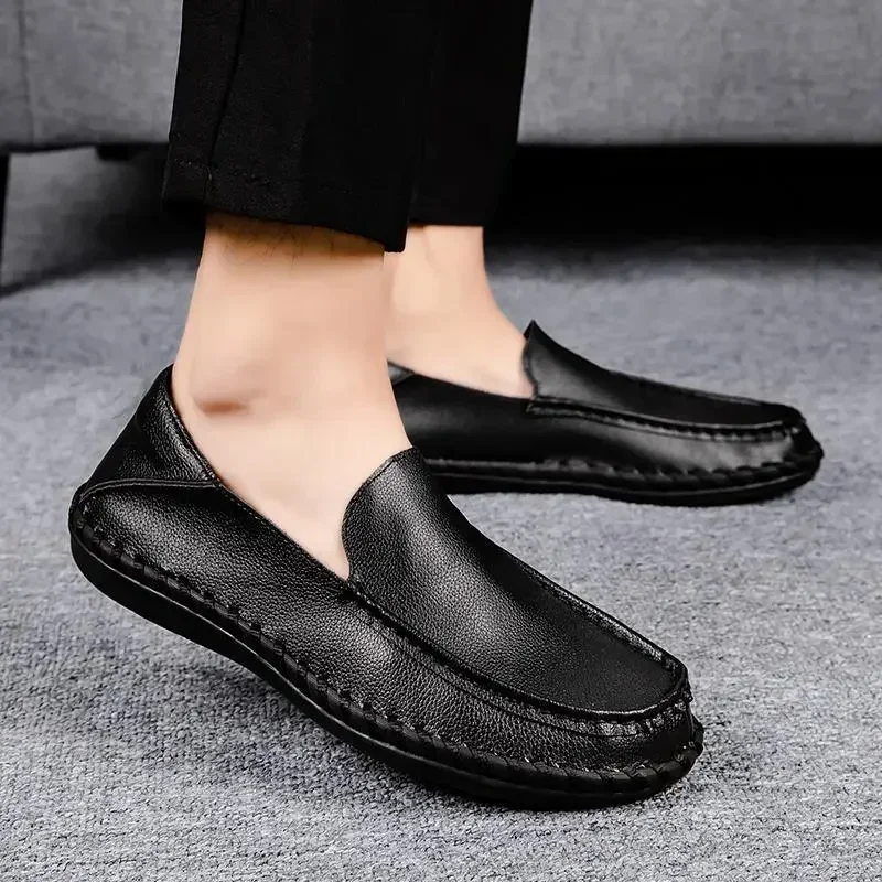 

European Station Tide Brand Men's Genuine Leather Moccasins Summer New Soft Breathable One Pedal Loafers