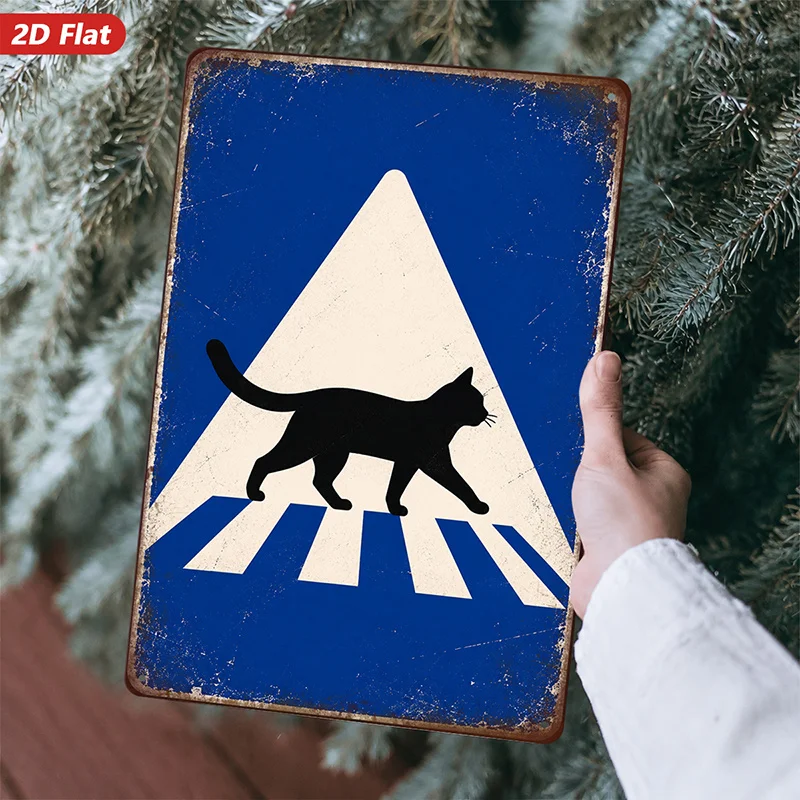 Metal Wall Art, Cat Crosswalk Art Decor, Geometric Style, Vintage Design, Suitable for Living Room Home Decor, Rounded Corners