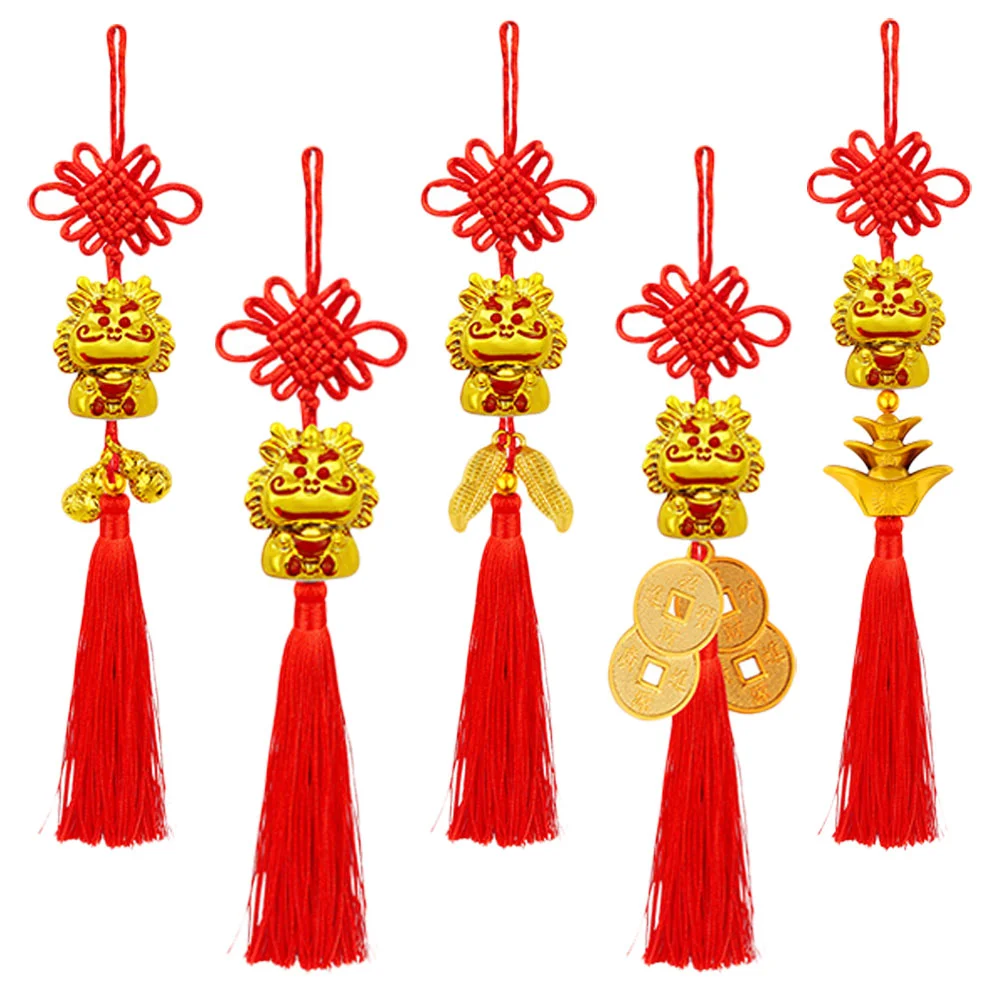 5Pcs Chinese Spring Festival Pendants Car Interior Hanging Decor for Wealth Fortune Success Mixed Style