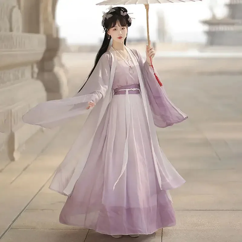 Pakaian Tradisional Tiongkok Kuno Hanfu Kerah Silang Panjang Setinggi Pinggang Bermotif Kostum Pria