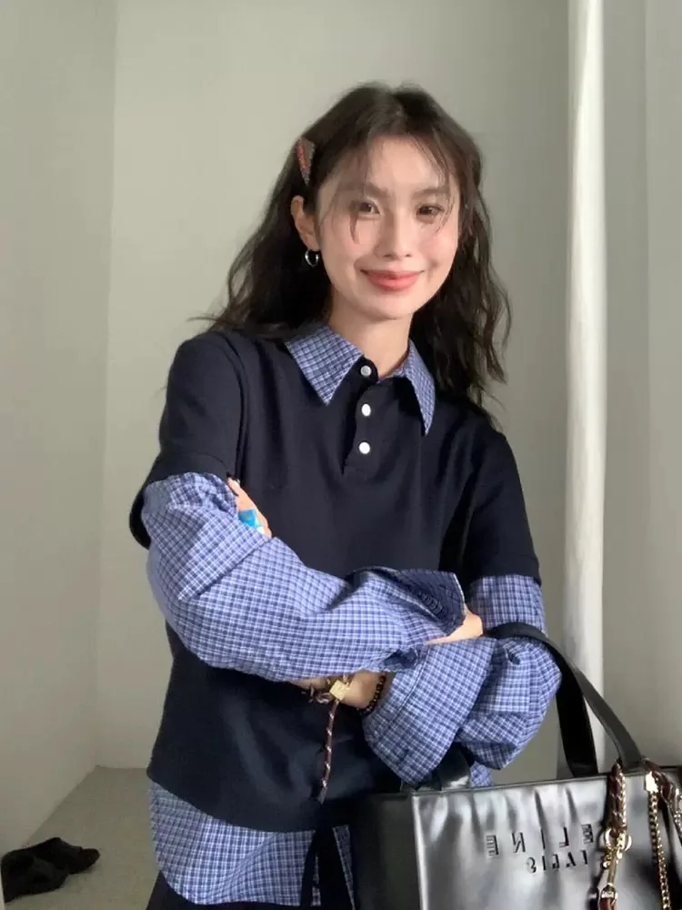 Início do outono faion faculdade sle irt colarinho falso conjunto de saia superior de duas peças sistema coreano conjunto de duas peças feminino ajuste regular