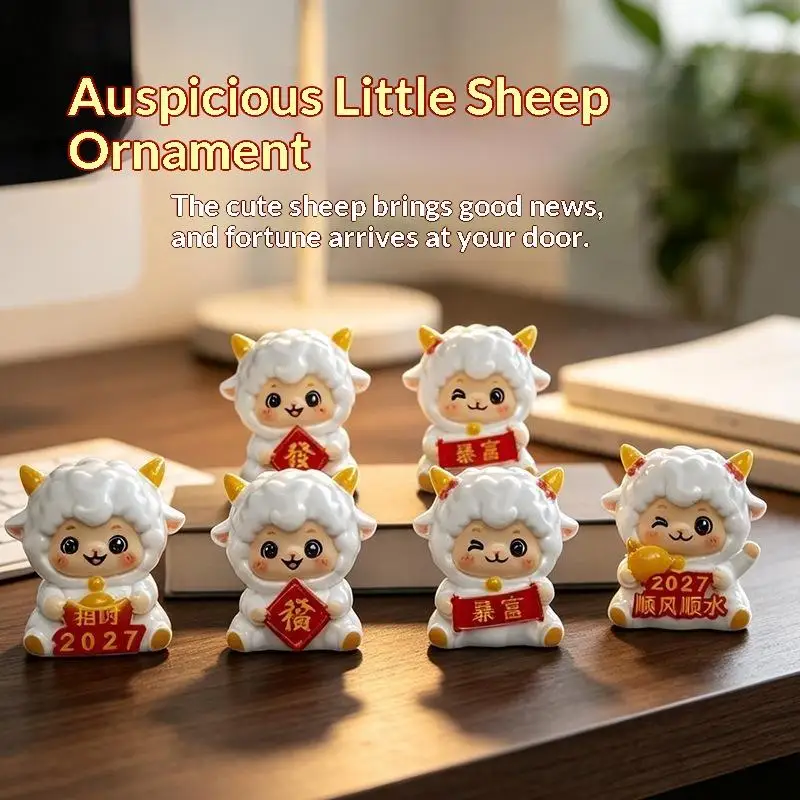 Lucky Sheep Figurines 2027 Year of Goat Decor Waterproof Resin Desktop Ornament for Office Desk Table Decor