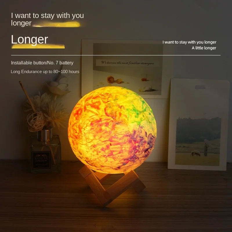 Recarregável 3D Imprimir Lua LED Night Light, Crianças Toque Lâmpada, Abajur, Decoração Do Quarto De Casa, Presentes De Aniversário