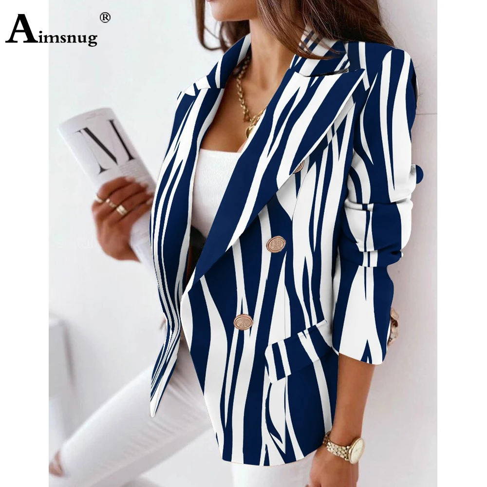 Aimsnug-Blazers elegantes para mujer, chaquetas con cuello de solapa, Tops con estampado de piel de serpiente, prendas de vestir exteriores, abrigos