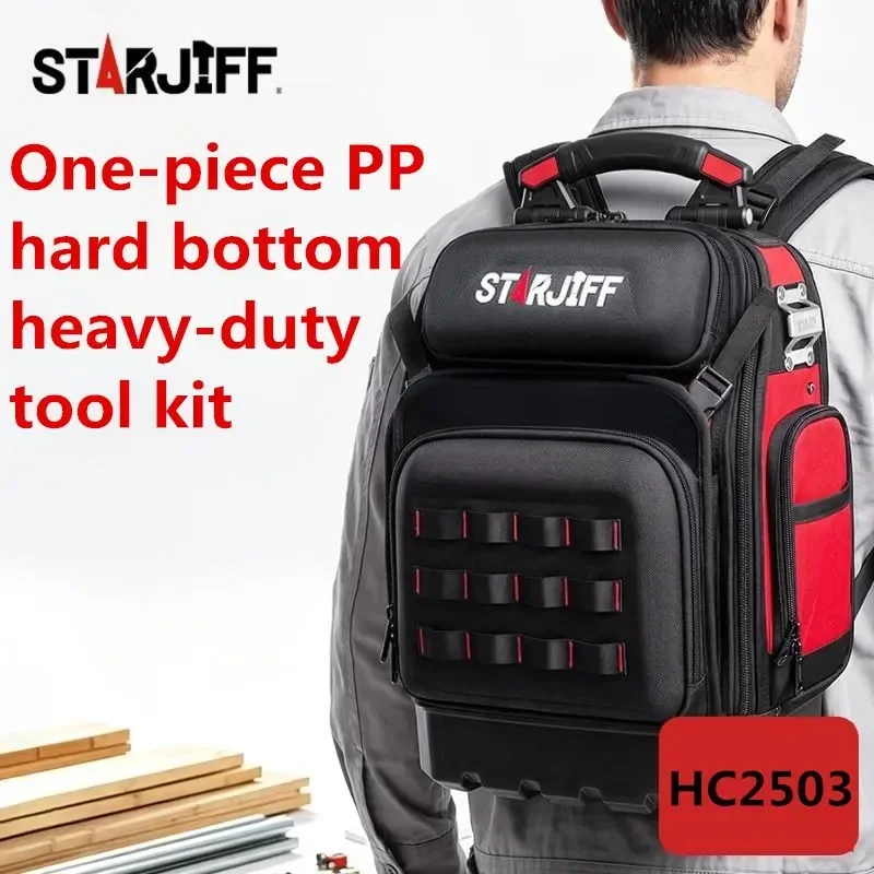 STARJIFF HC2503 Tool Backpack with PP Hard Bottom Oxford 1680D Fabric Large Capacity for Electricians and Repairs