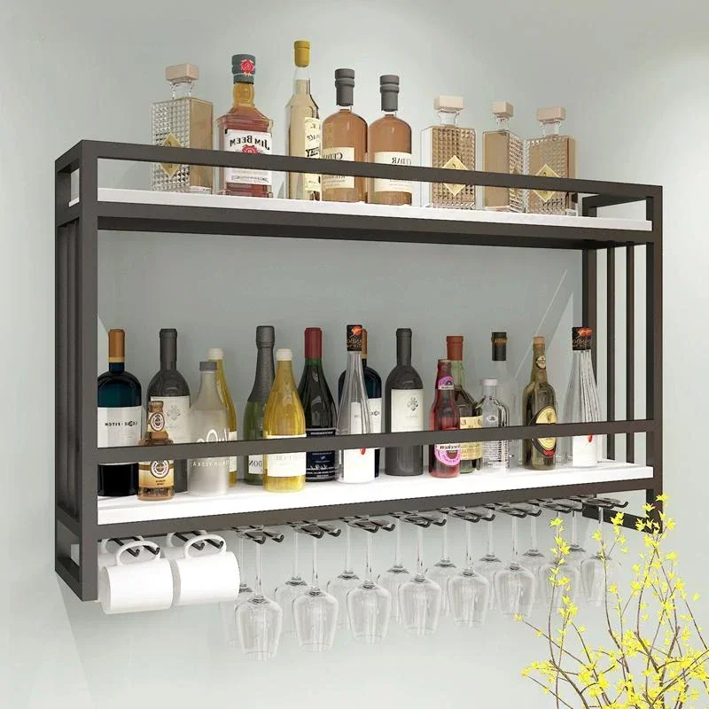 

Nordic Wrought Iron Solid Wood Wall Hanging Cabinet Creative Wall Wine Display Hanging Glass Rack