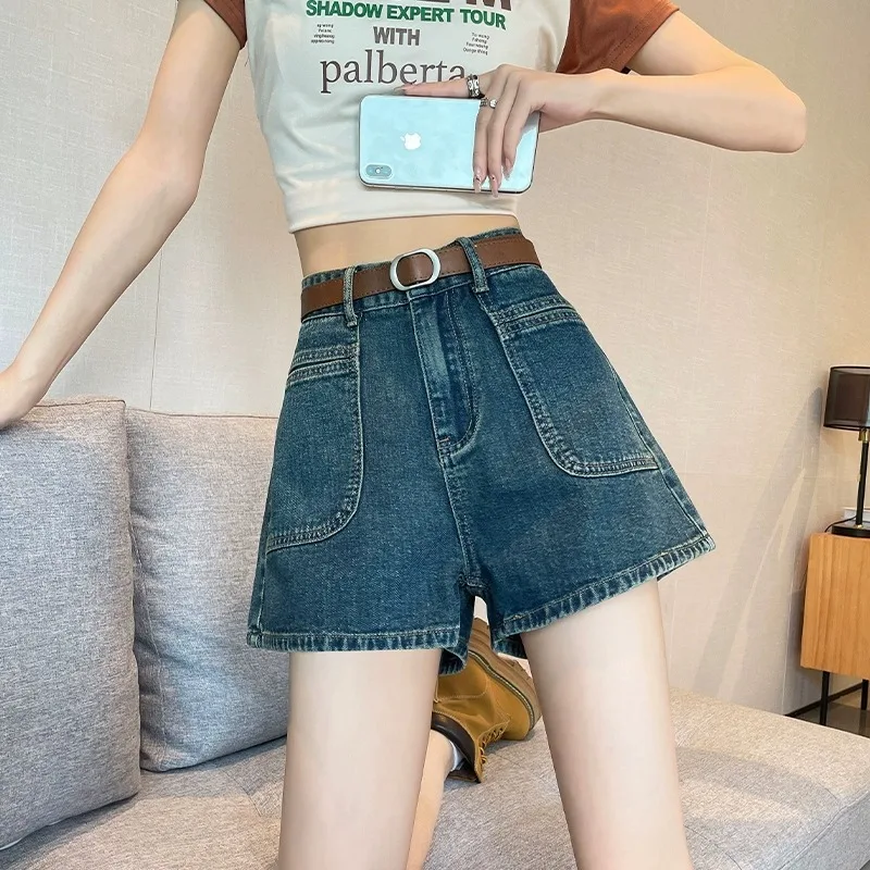 

High Waisted Denim Shorts Women Summer 2024 Vintage A-Line Loose Wide Leg Short Jeans Women Blue Casual Short Pants Streetwear