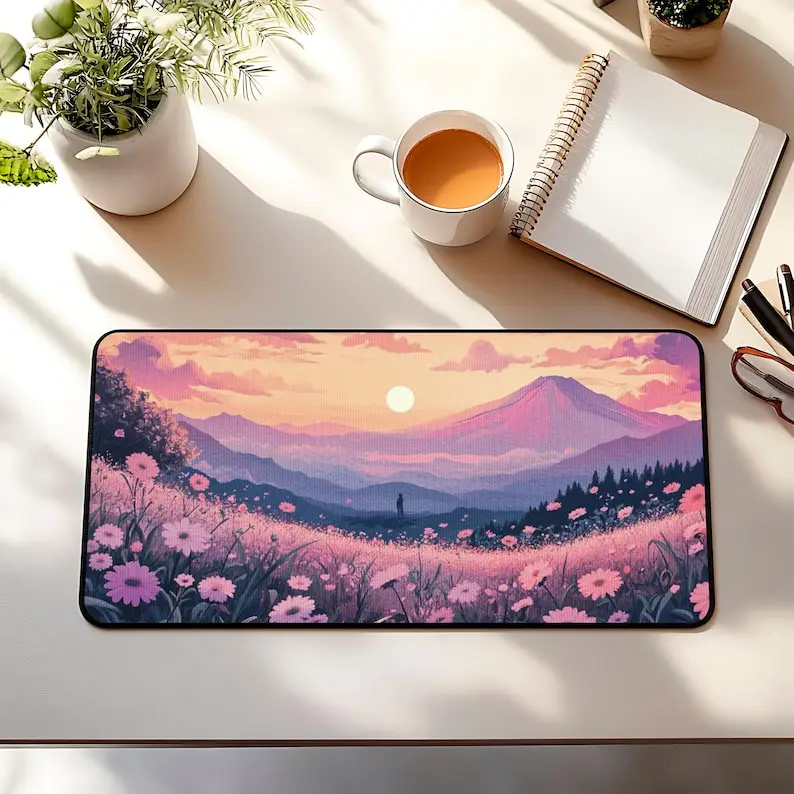 

Розовый закат пейзаж и цветочный пейзаж коврик для мыши компьютерный офисный настольный декор высокой четкости с принтом резиновый противоскользящий