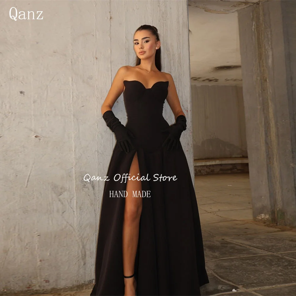 Qanz Vintage noir Satin Robes De Soirée chérie haute fente Robes De Soirée longue une ligne femmes robes Para Mujer personnalisé