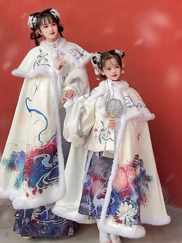 

Red Girls Hanfu Winter Clothing Thickened Children Tang Suit Chinese Style Skirt Ancient Costume Super Fairy New Year Hanfu