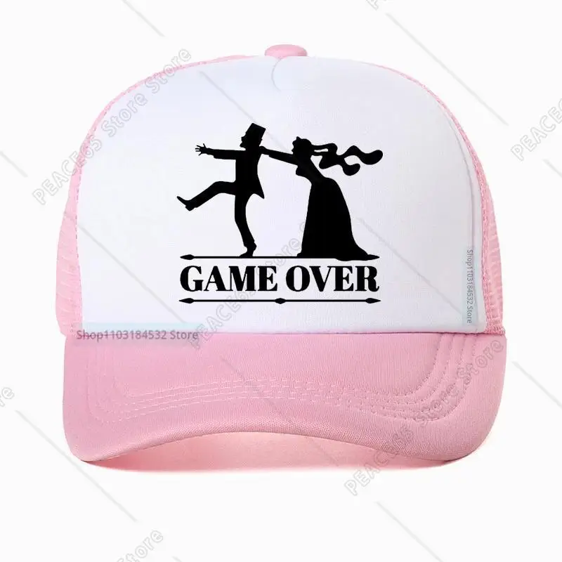 

Game Over Bride Groom Bachelor Party Baseball Cap Casual Funny Men Hat Summer Breathable Mesh Trucker Hats Dad Hat