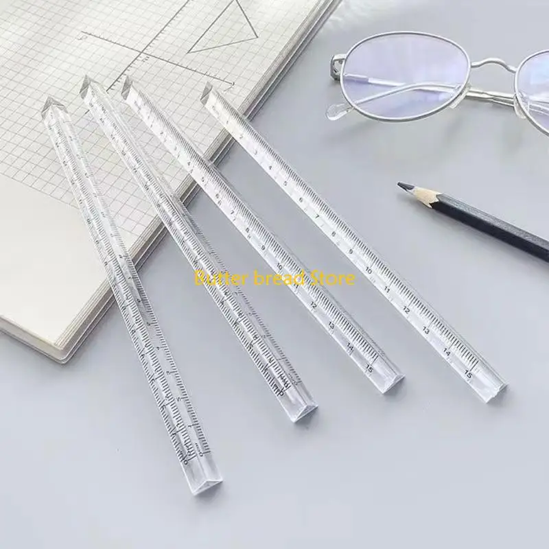 

W89C 2Pcs Clear Triangular Rulers Plastic Drawing Ruler Measuring Tool for Students