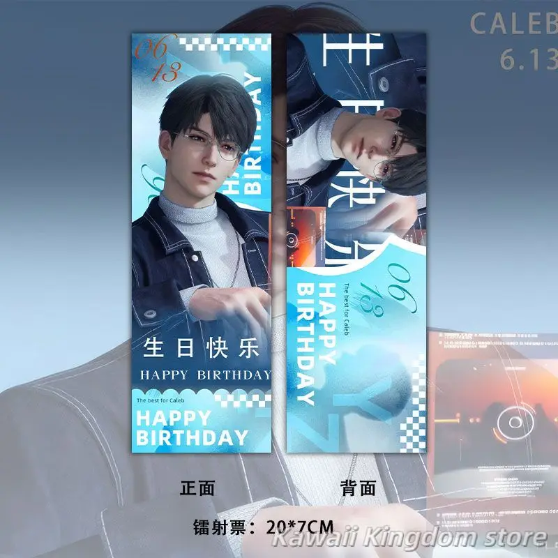 Anime Love and Deepspace Caleb Cosplay Laser Ticket Block Key Chain Badge Postcard 6pcs/set Mascot Student Accessory Fans Gift