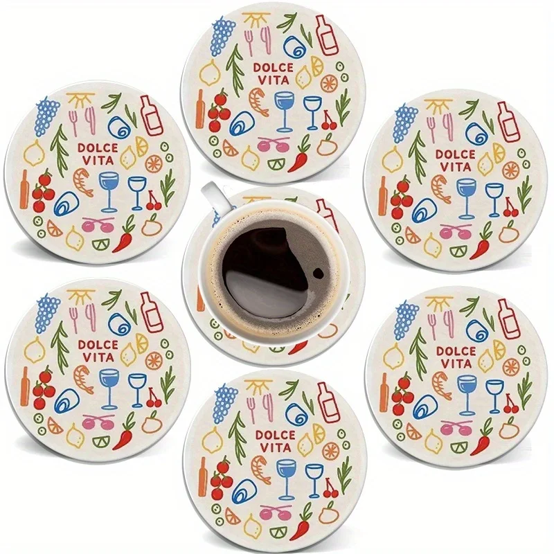 Innovative 2D Italian Motif Wooden Cup Mat Featherweight Heat-Proof Skid-Resistant Surface Guard Dining Workplace Household