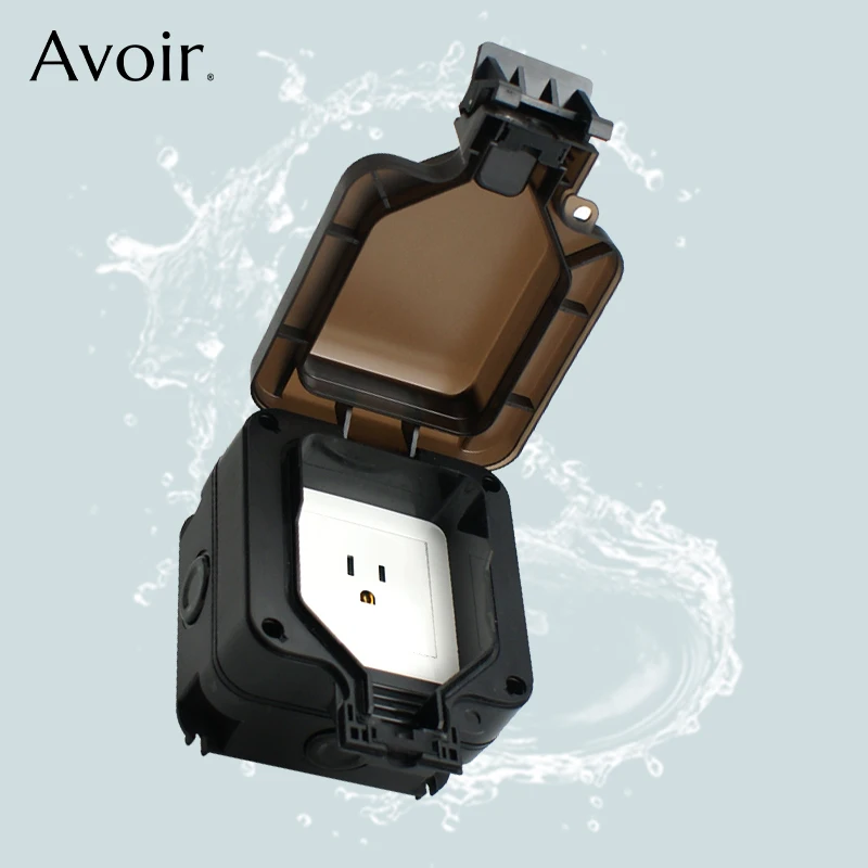 

Avoir IP66 Outdoor Weatherproof Box Socket US Standard Plug 15A Wall Power Single Outlet America Black Plastic Cover Home&Garden