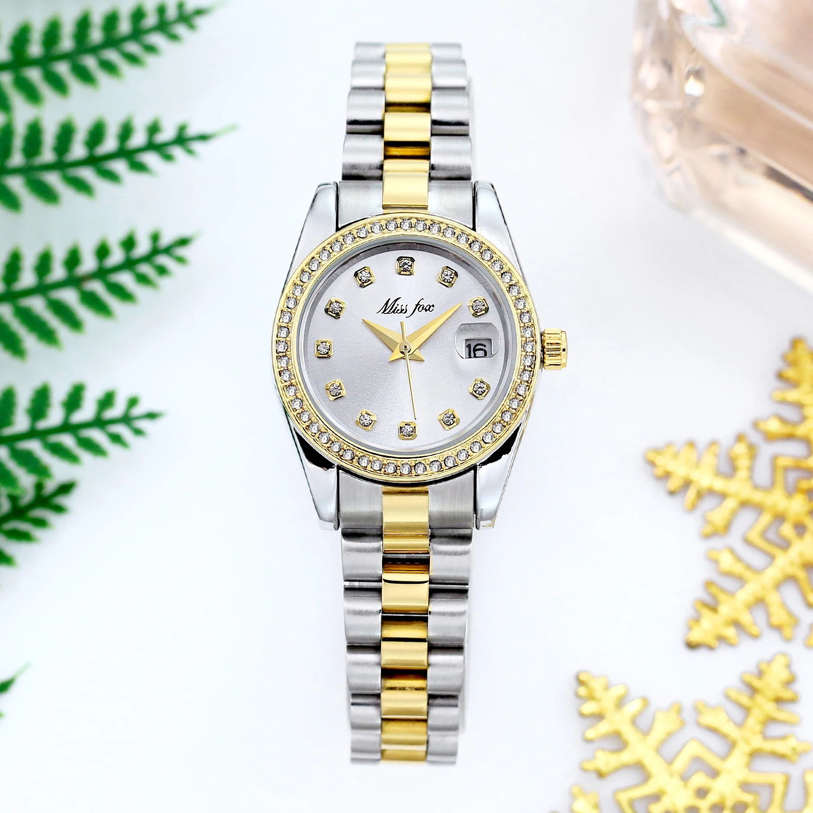 Missfox Watches For Ladies Fashion Business Mini Stainless Steel Calendar Small Wristwatches With Diamond Bezel Women Watch New