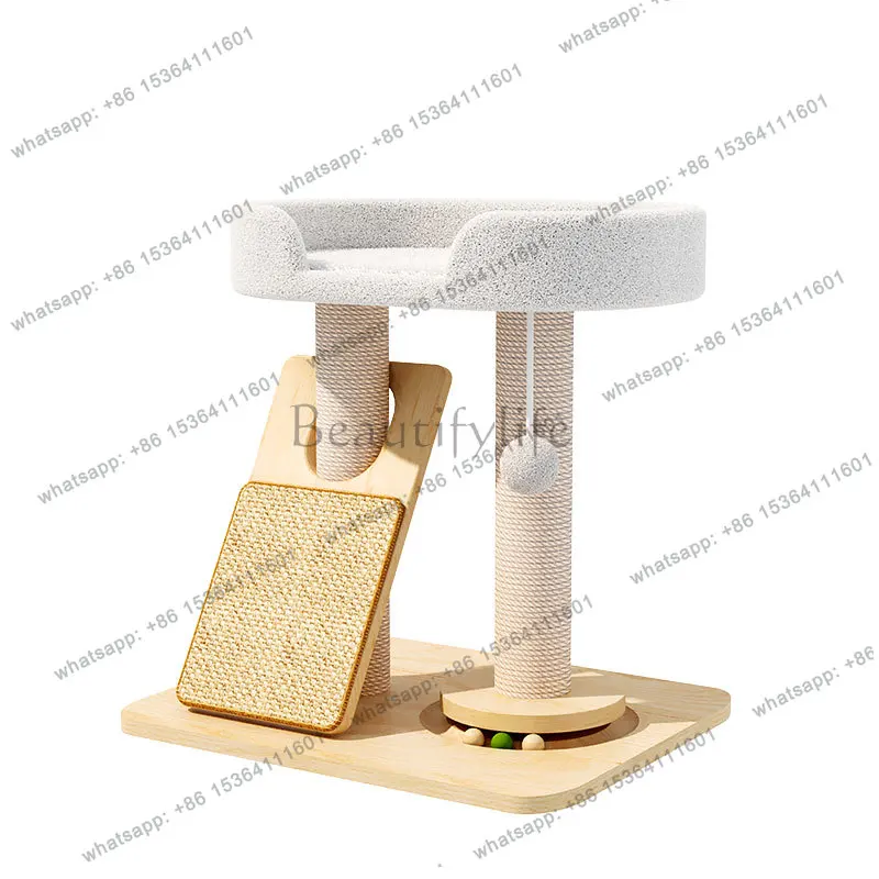 Cat climbing frame, cat scratching board, cat nest integrated, solid wood sisal, universal in all seasons, small, does not occup