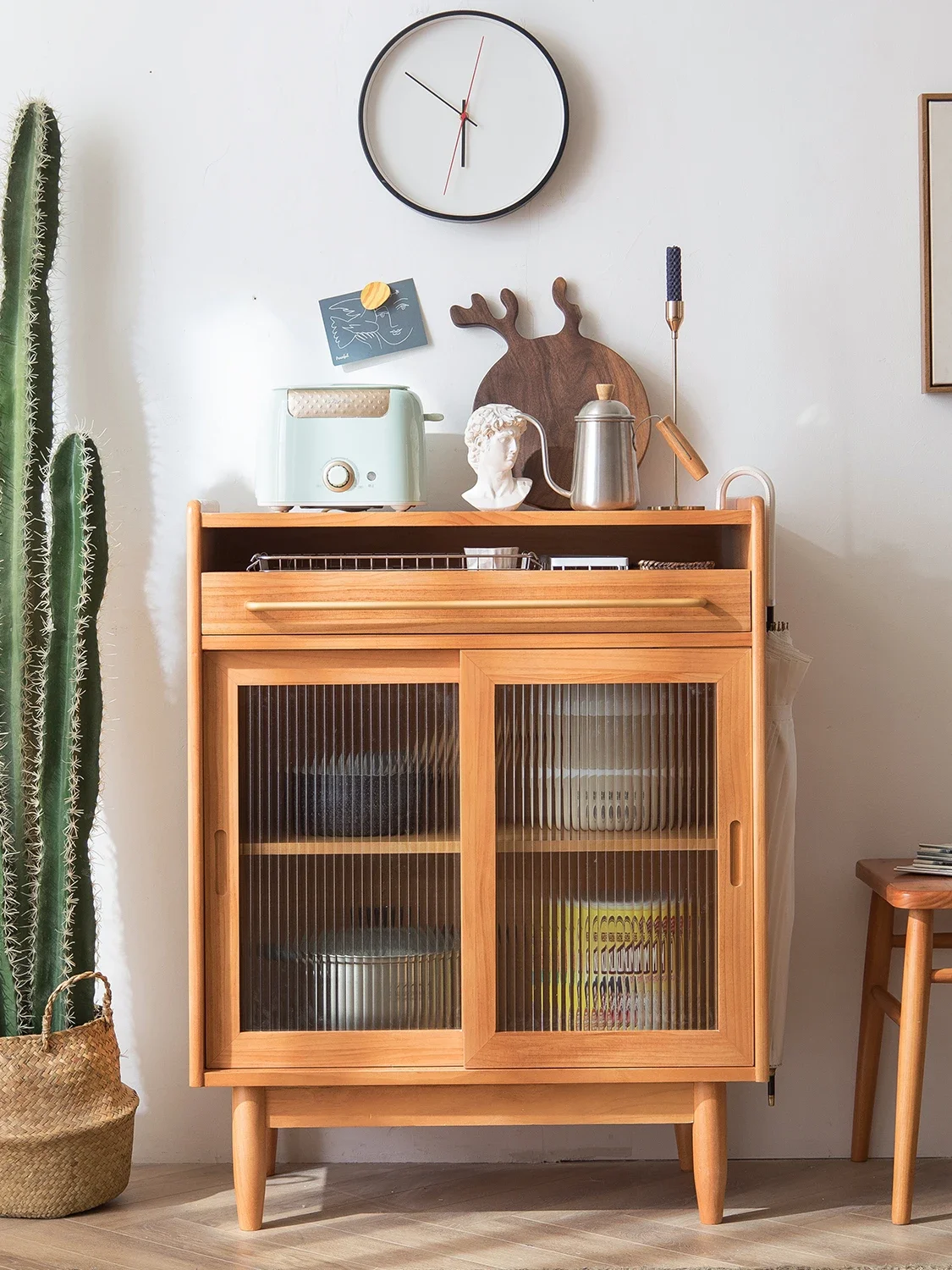 solid wood dining cabinet, small unit tea cabinet, narrow Japanese storage cabinet, simple modern living room storage cabinet