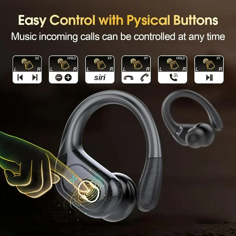 スポーツイヤホン Bluetooth 5.4 HIFI 低音ワイヤレスヘッドフォン LED タッチハンズフリーイヤホンノイズキャンセリング防水ヘッドセット新しい