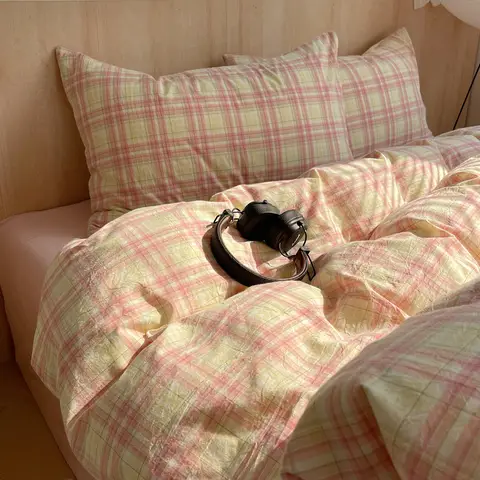 simple wind-washed cotton four-piece set, pure cotton striped bed sheet four-piece set, choose 1.2M bed for dormitory models