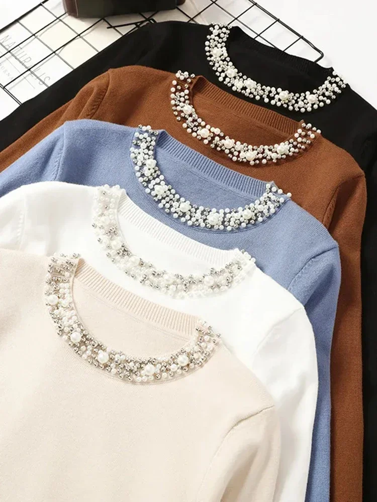 

Женский трикотажный джемпер с длинным рукавом и круглым вырезом