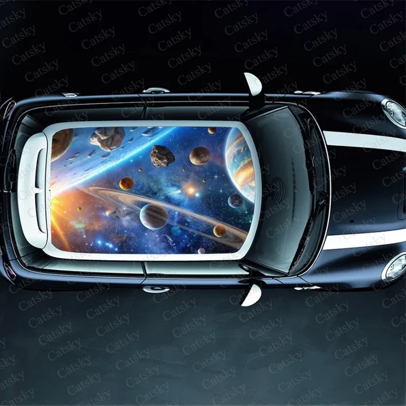 Planets of Solar System Car Roof Sticker Wrap Racing SUV Accessories Packaging Painted PVC Custom Car Graphic Decal