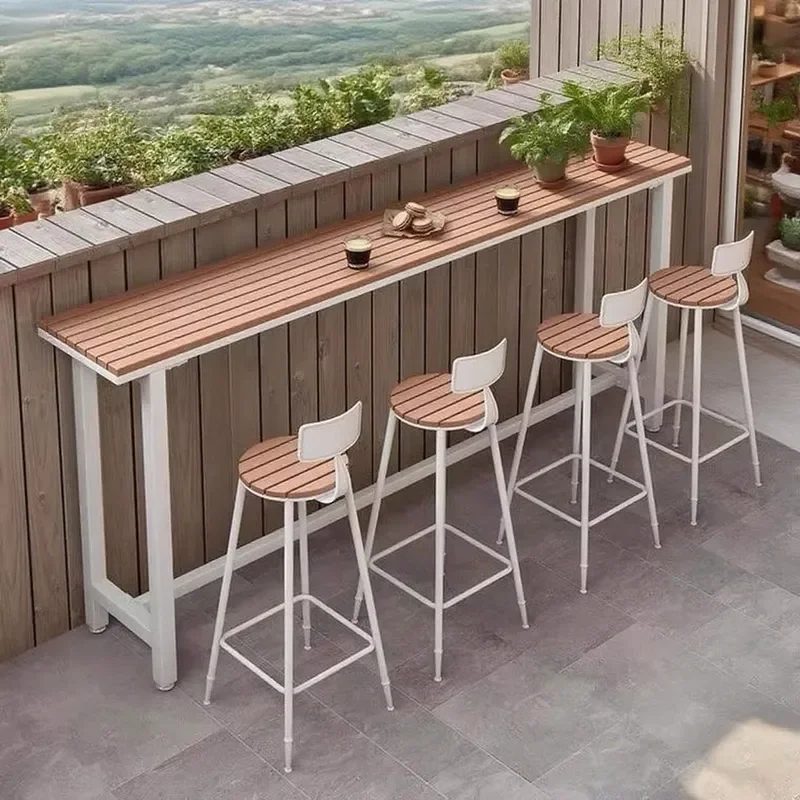 Modern Simple Casual Bar Table and Chair Set for Balcony Outdoor Courtyard Sun Protection Tall Table