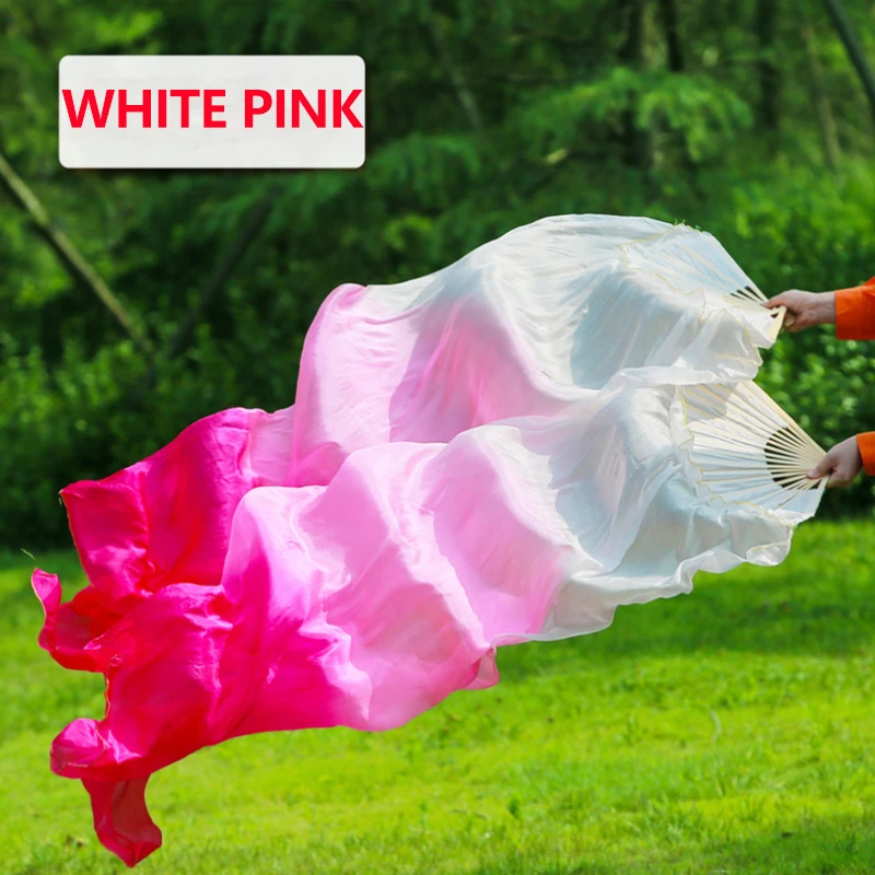 女性用ベリーダンスファンベール1組、グラデーションカラー、ダンサー、ステージパフォーマンス、本物のシルク、長い竹製ファン