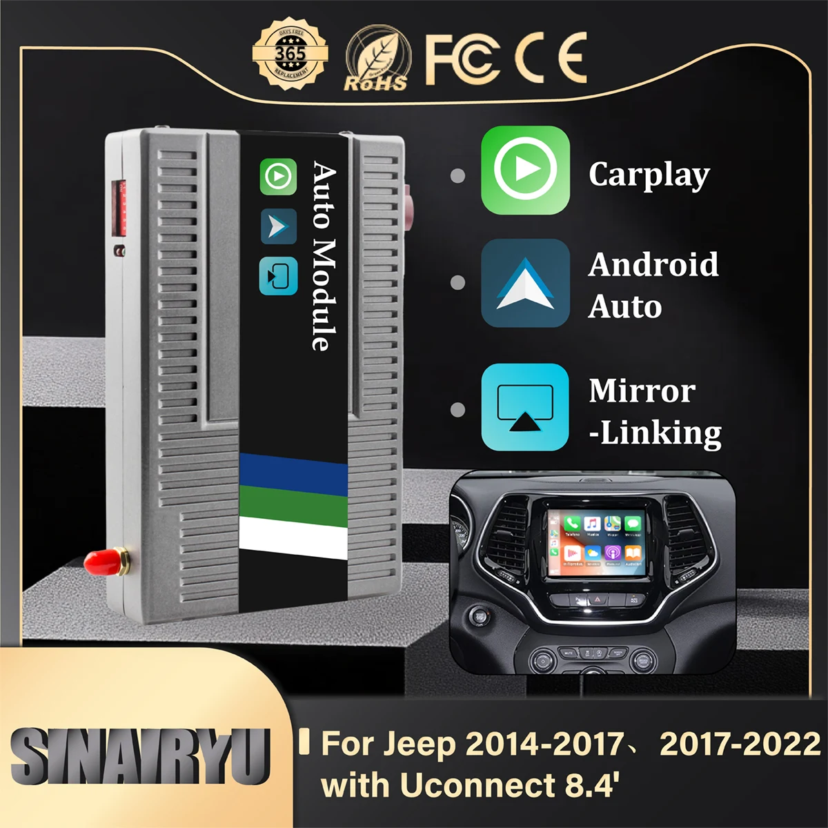 Sinairyu Apple Carplay Android Auto Aftermarket Camera Wireless Module For Jeep Grand Cherokee XJ KL Wrangler Compass Commander