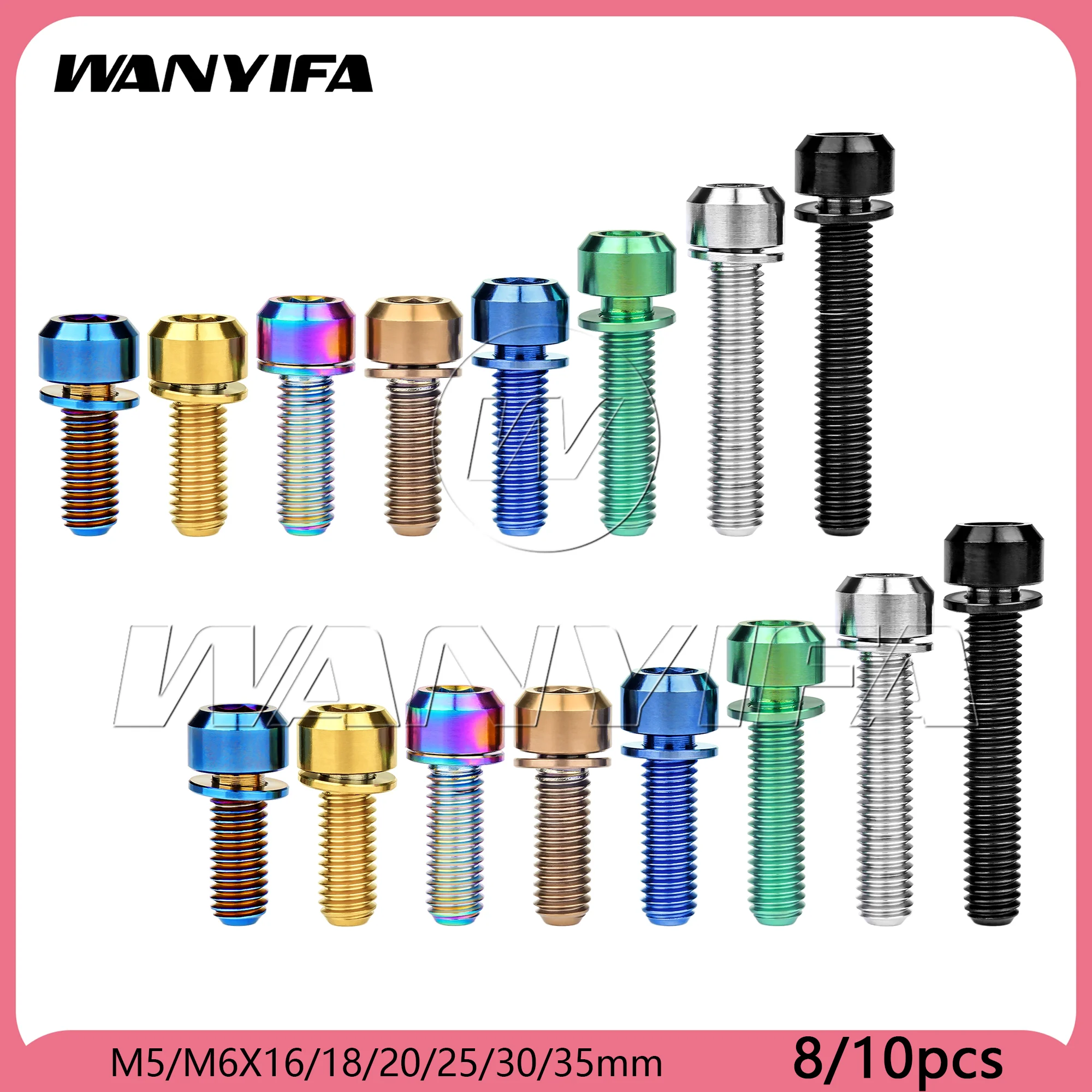 Wanyifa 8/10pcs Titanium Bolts M5/M6x16 18 20 25 30 35mm Chamfered Hex Head with Non-sheding Washer Screws
