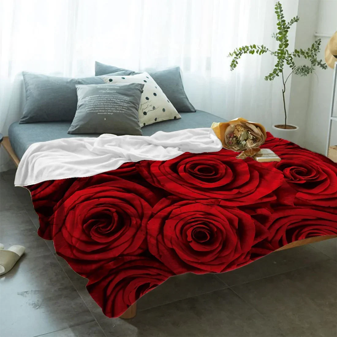 Flannel Blankets Red Rose Romatic Blanket Cushion Warm Throws on Sofa Bed Home Bedspread Travel Fleece Blanket