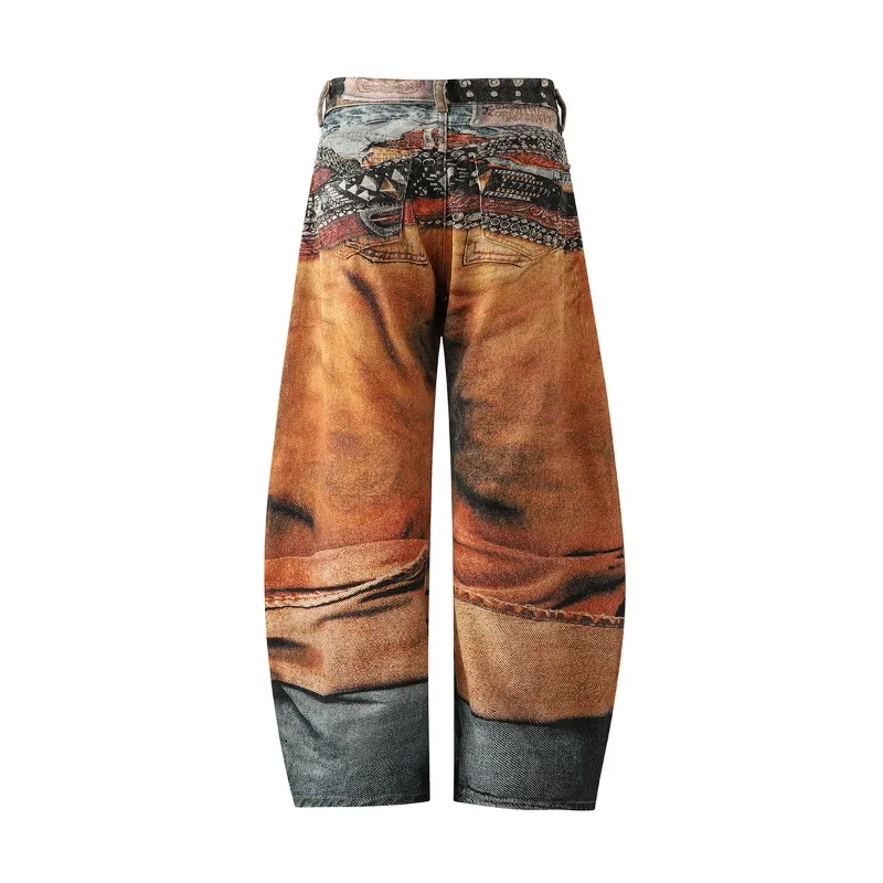 Digital Print Jeans Hip Hop Men Baggy Denim Jeans Y2k Male New Fashion Bottoms Wide Leg Summer Straight Trousers