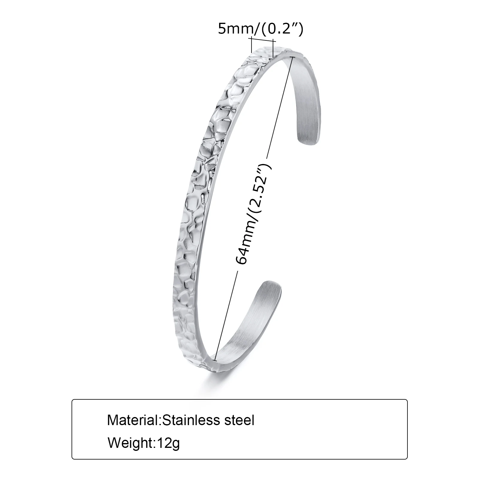 Vnox Rock Punk Hammered Thin Cuff Bangle Bracelets for Men Women, 5mm Wide Stainless Steel Stacking Bracelet Set Jewelry