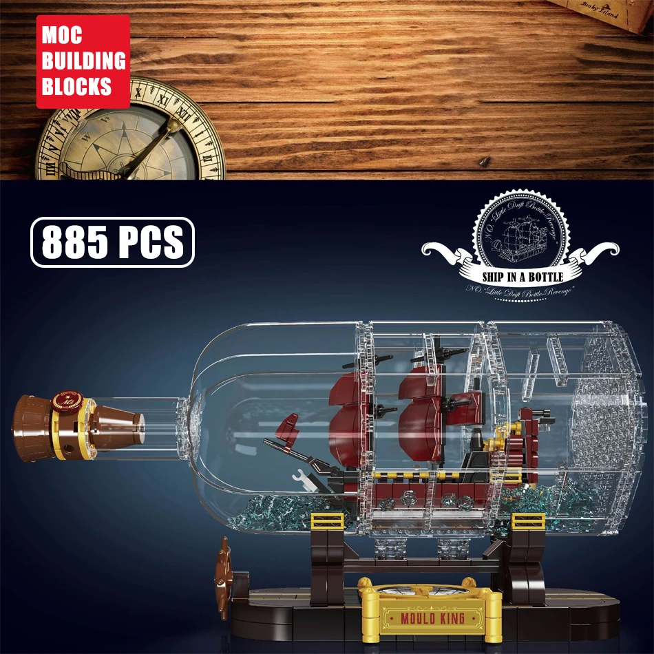 

885Pcs Movie Classic Ship In A Bottle Building Blocks Set with Stand Pirate Ship Queen Revenge Model Bricks Toys for Kids Gifts