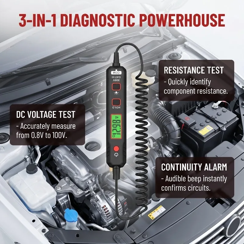 HT86A 100V Car Voltage Detector Pen Non-Contact Adjustable DC Voltage Backlight Tester Car Fault Maintenance Circuit Test Pen