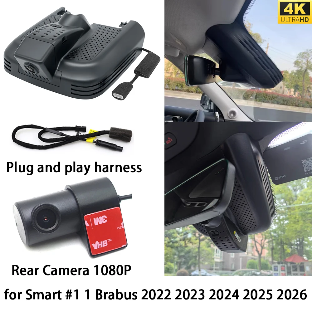 for Smart #1 1 Brabus 2022 2023 2024 2025 2026 4K DVR Dash Cam OEM Front Rear Camera Video Recorder Night Vision Wifi