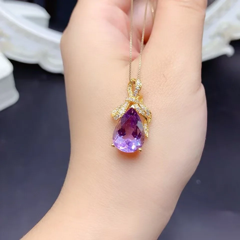 Natural Amethyst Pendant for Party 10mm*14mm VVS Grade topaz 925 Silver gemstone Jewelry with 18K gold plating