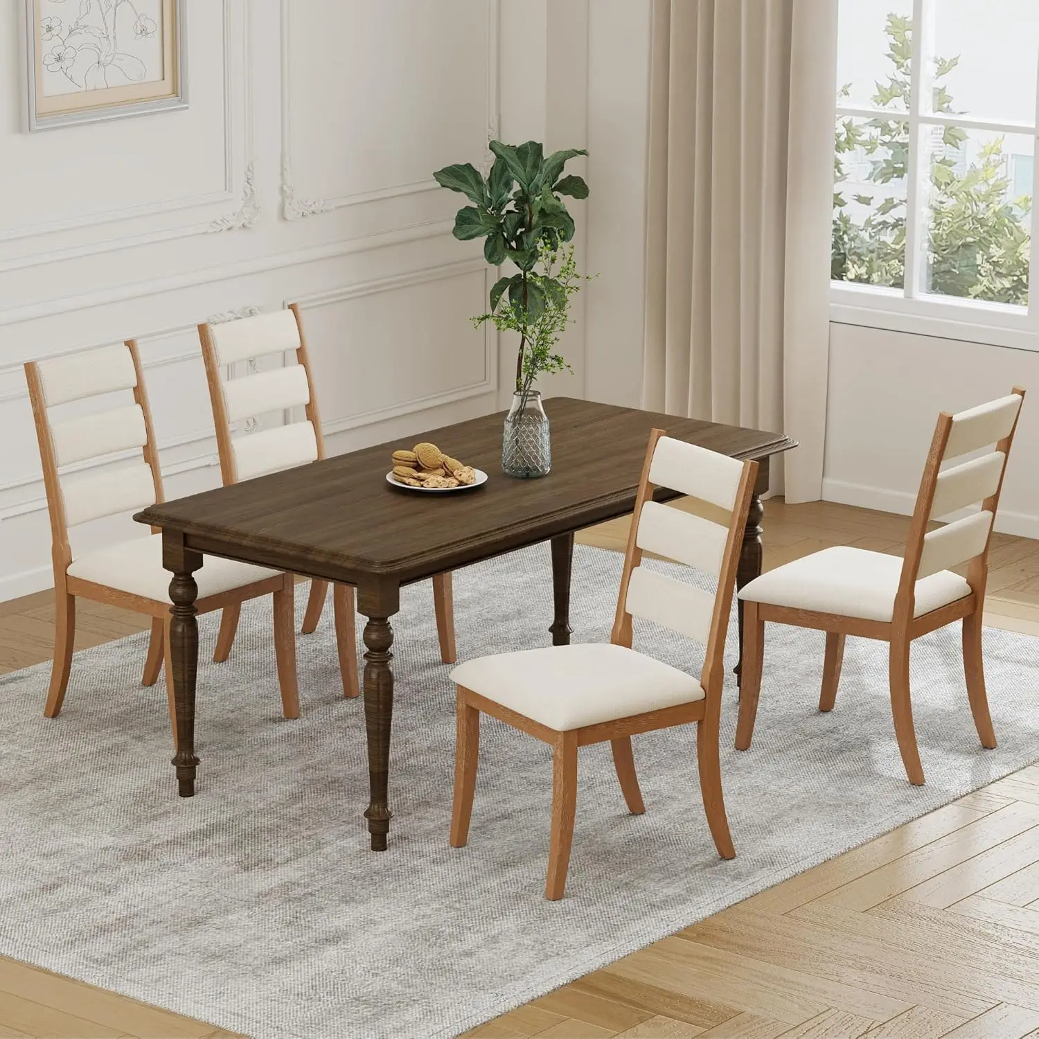 

Dining Chairs Set of 4 Farmhouse Kitchen Chairs with Upholstered Cushion Back and Seat Ladder Back Side Chairs for Dining Room L
