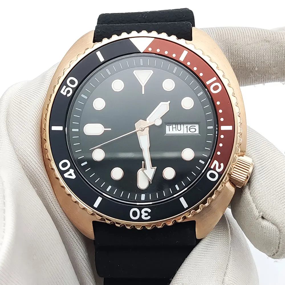 Men's 45mm Luxury Business Rose Gold Sapphire Glass Rubber Strap Two Tone Bezel Men's Automatic Mechanical Watch