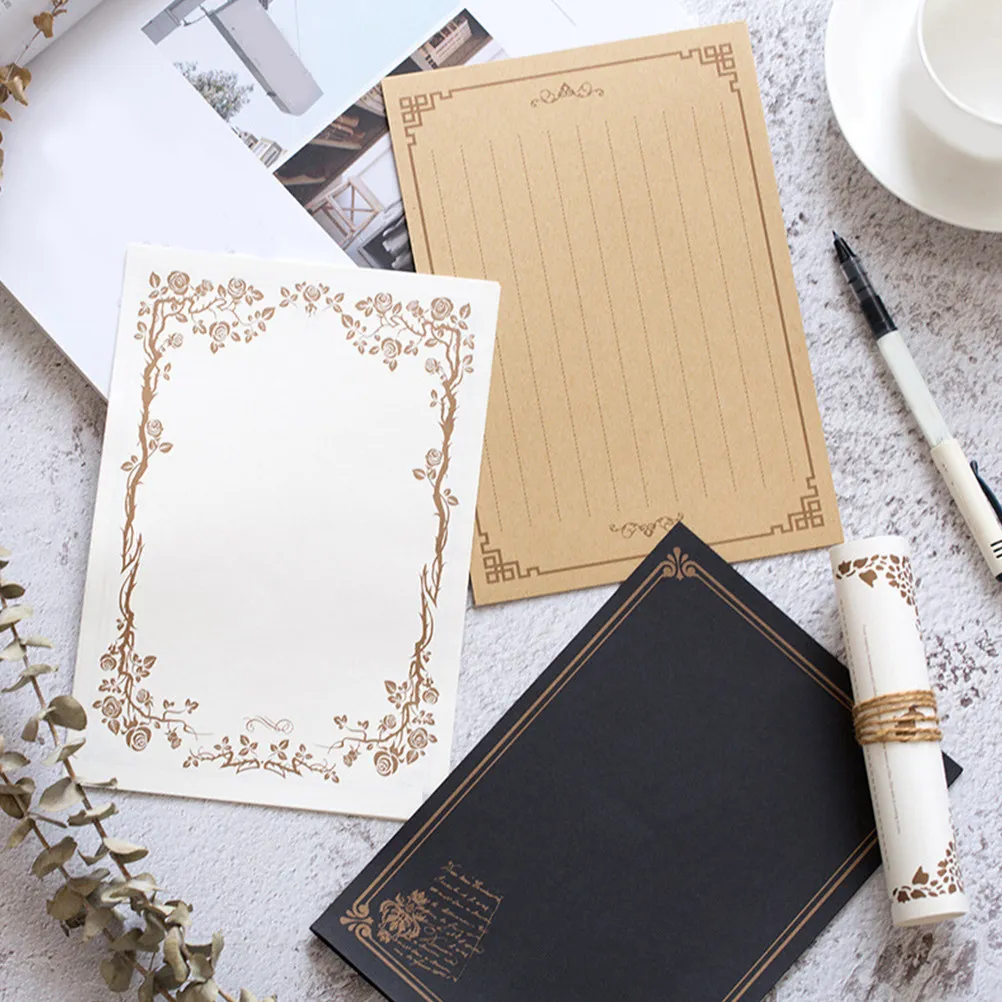 8Pcs Creative Stationery Paper Vintage Letter Writing Set Premium Kraft Paper Smooth Writing Warm Patterned Notes