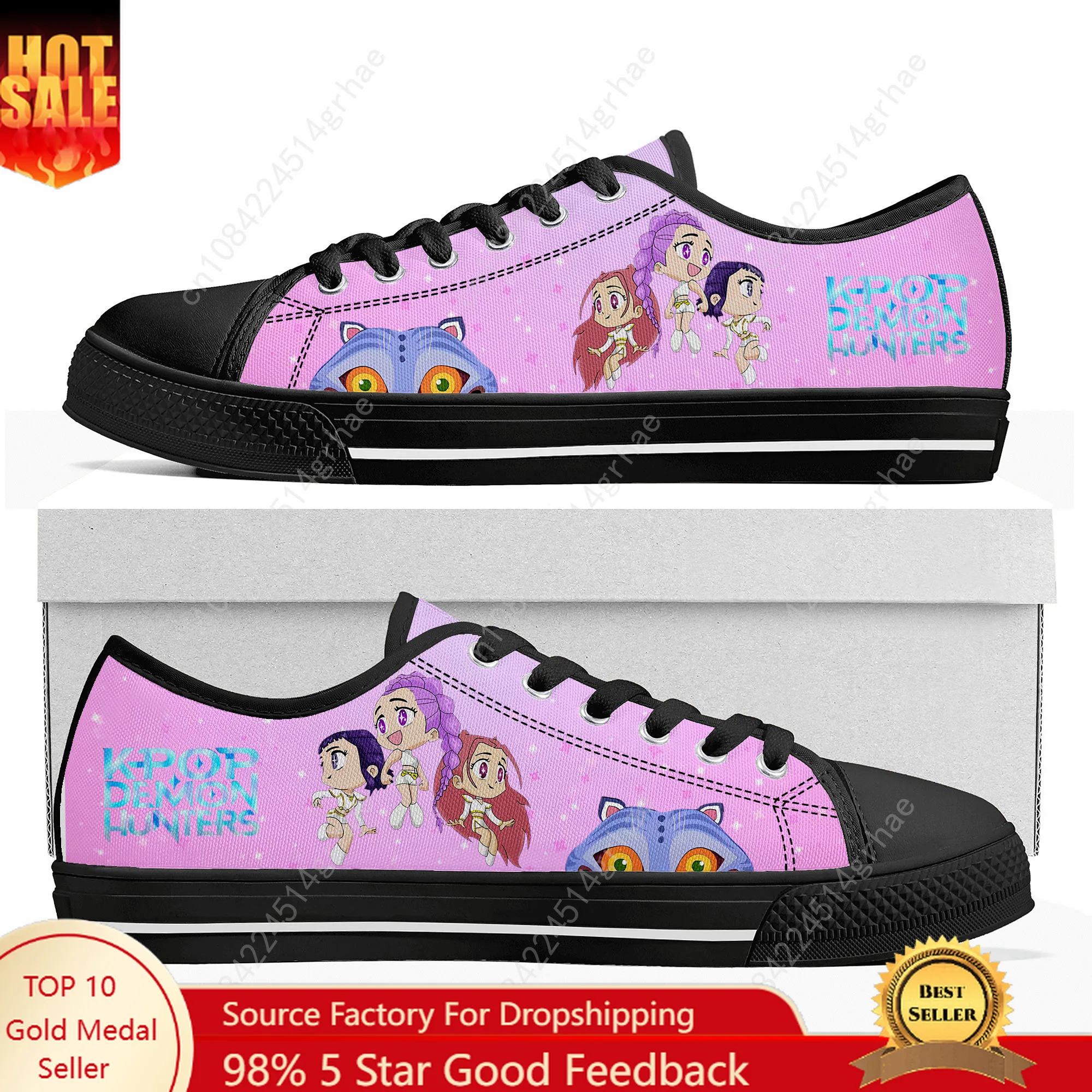 

KPop Demon Hunters Low Top Sneakers Men Women Comfortable Lightweight High Quality Shoes Canvas Sneaker Couple Custom Made shoe
