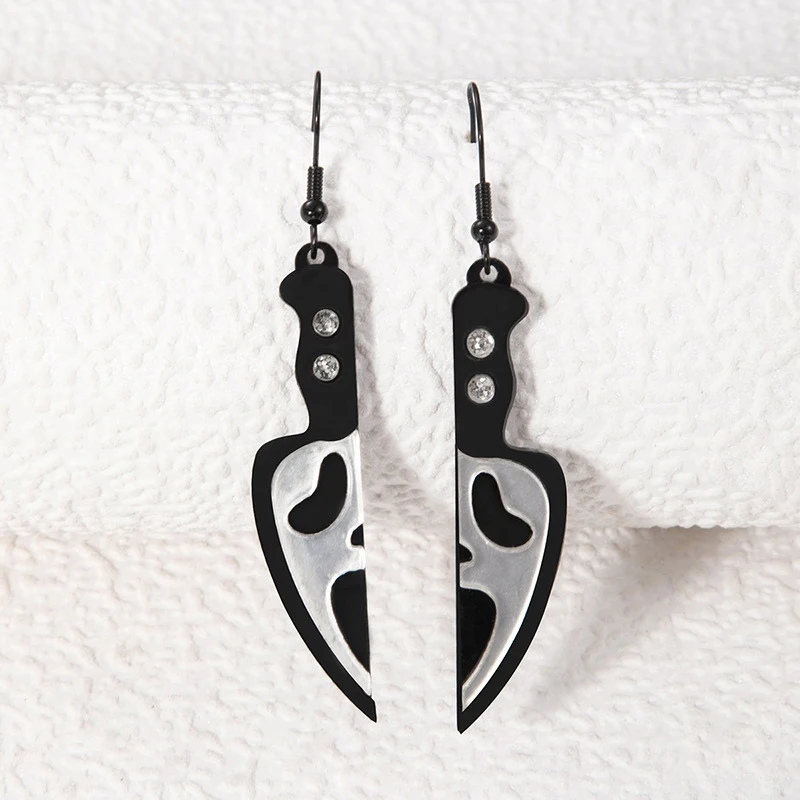 1Pair Goth Halloween Skeleton Knife Pendant Earrings For Women Girls Personalized Minimalist Earrings Jewelry Accessories Gifts