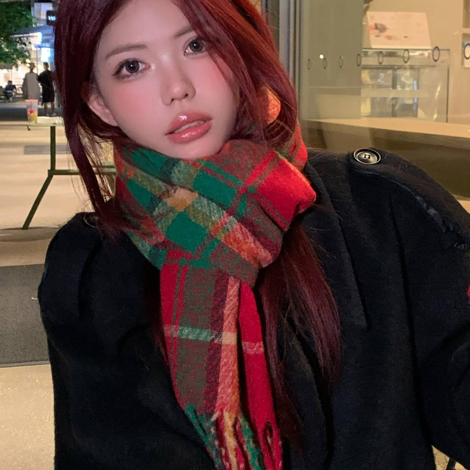 

Thickened Faux Cashmere Checkered Print Shawl Winter Versatile Cold Resistant Warm Scarf High-end Christmas Red Checkered Scarf