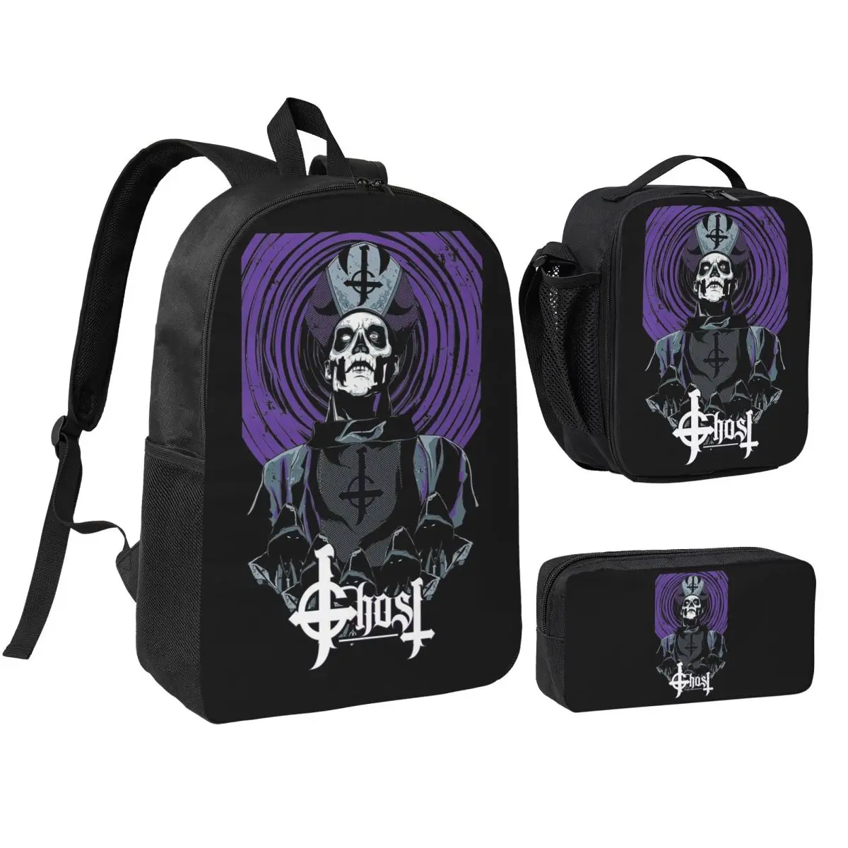 Ghost Heavy Metal Band Backpack Boys Girls BookBag School Bag Shoulder Bags 3ps Insulated Lunch Bag Pencil Case