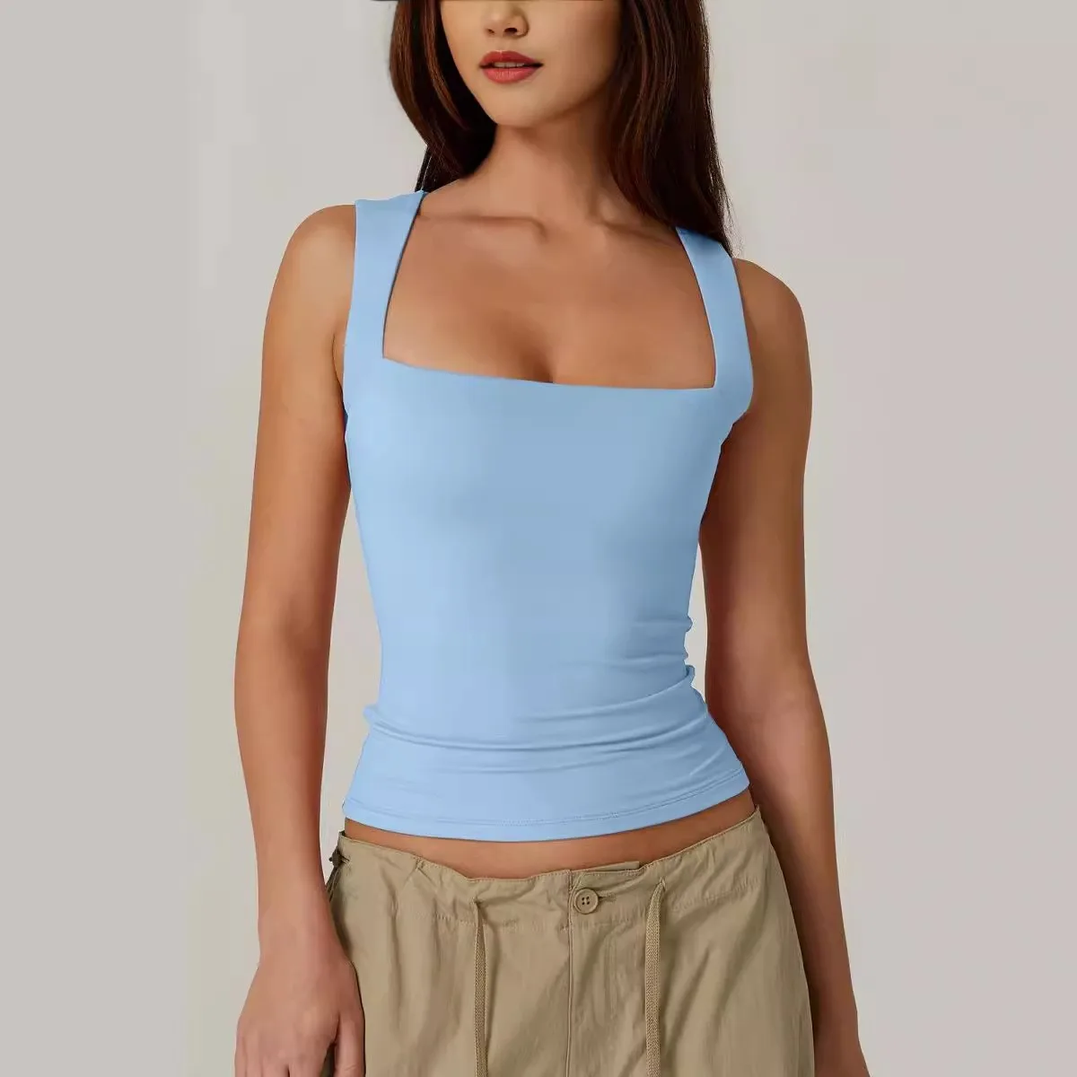 Slim Fit No Bra Pad Top Fitted Streetwear with Western Short Length Slight Stretch Tank Top Straps Style Sexy Summer for Women