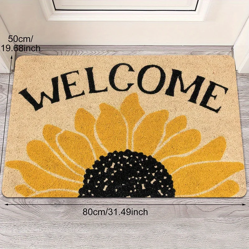 Коврик Sunflower Welcome — нескользящий полиэстеровый коврик с желтым/черным дизайном, быстросохнущий напольный коврик для внутреннего и наружного использования для входа и кухни