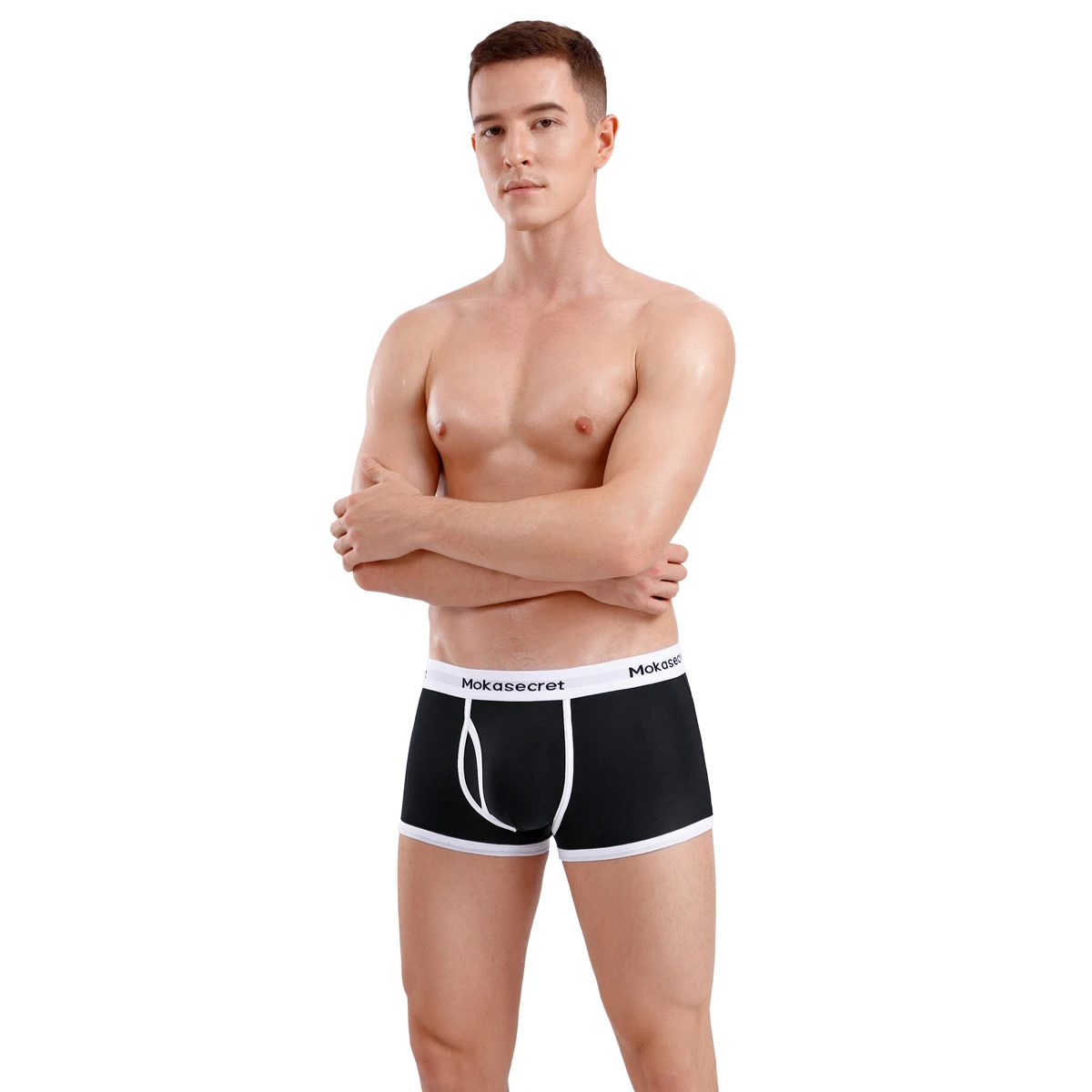 High Quality Cotton Men\'s Boxer Underwear Fashion Letter Belt Men\'s U Convex Pouch Breathable Solid Color Male Panties Shorts