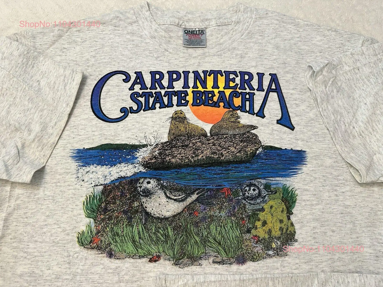 Vintage 1990s 90s Carpinteria California State Beach Seal Seals Art T Shirt XL long or short sleeves