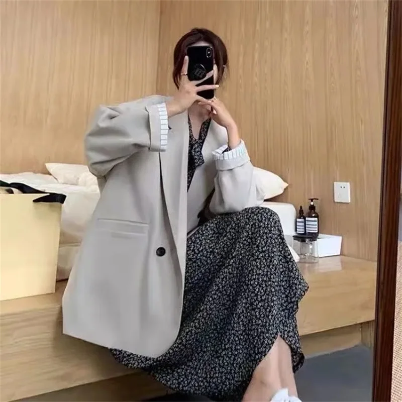 Autumn Women Solid Color Leisure Suit Coat Korean New Female Mid Length Version Blazer Jacket Ladies New Loose Fitting Tops Coat