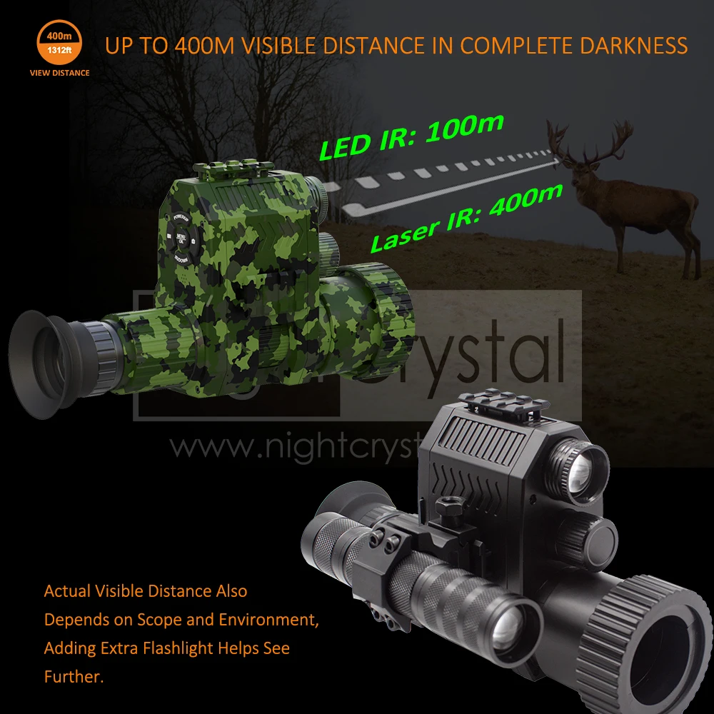 Hunting Optics Spotting Scope, Digital Night Vision, Monocular Clip on Camera, IR Illuminator, Picatinny Mount, 850NM, 940NM